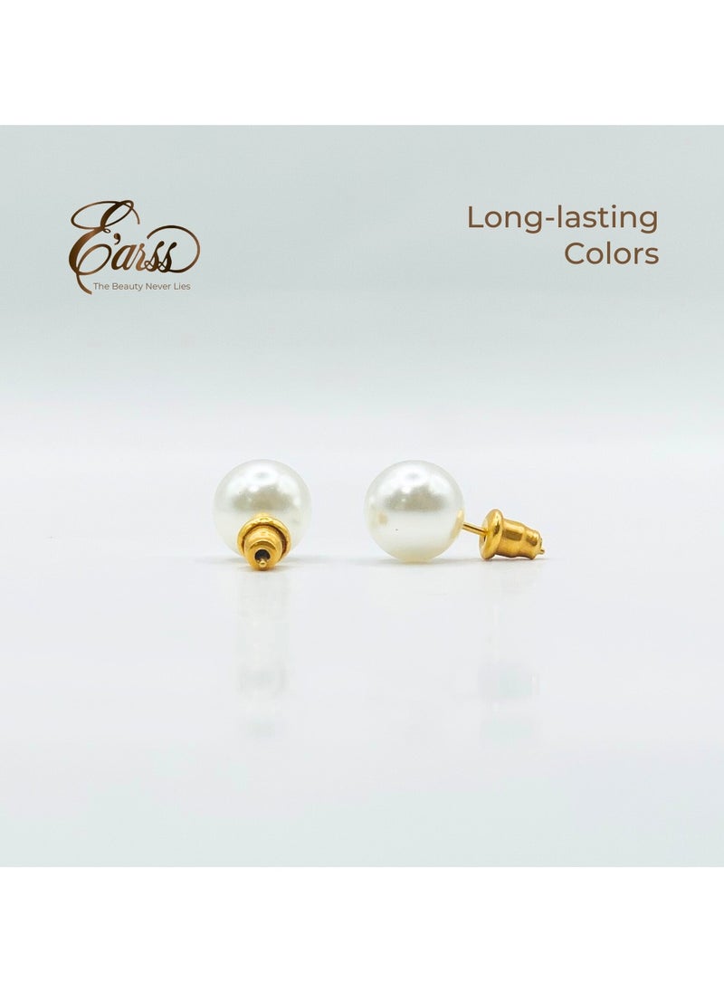 Earss 10 mm White Pearl With Post Earring | Stainless Steel | Gold Plated  - Image 4