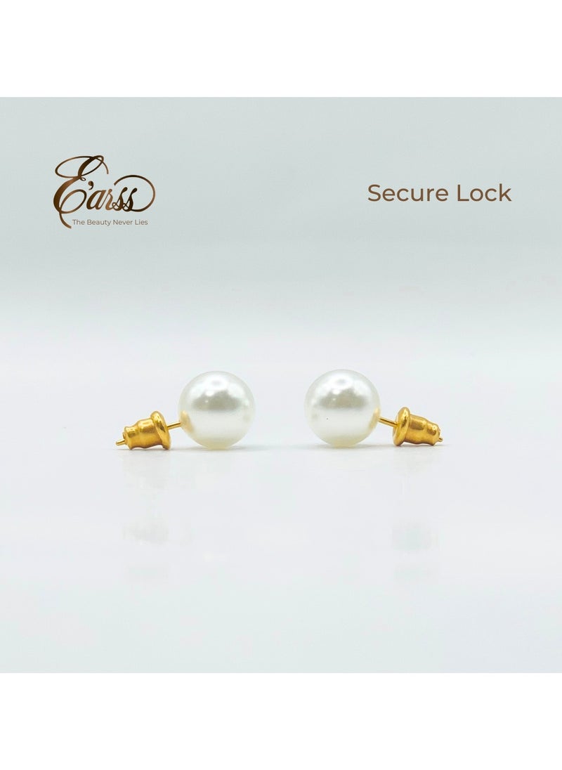Earss 10 mm White Pearl With Post Earring | Stainless Steel | Gold Plated  - Image 5