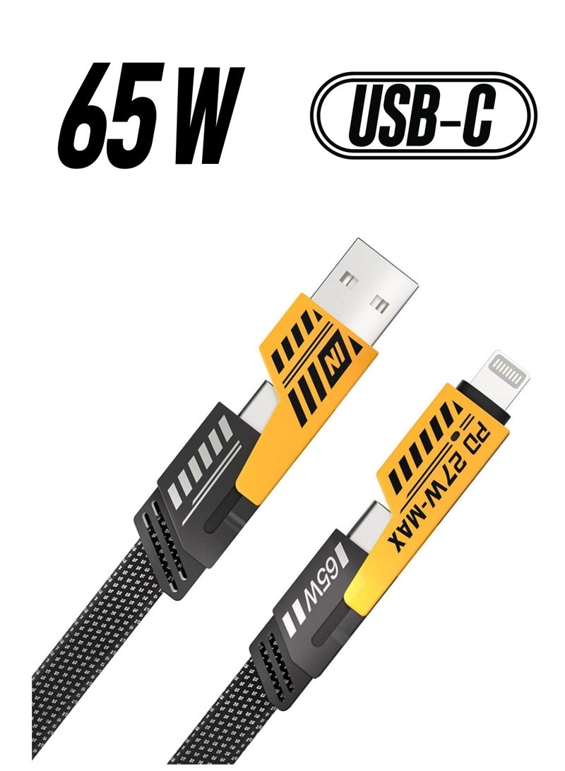 New 4 in 1 Convertible Metal Fast Data Cable, Braided Cable 65W 3.9ft USB C USB A, Multiple Charging Cable for iPhone/iPad/MacBook Pro/Airpods/Samsung/Android (1.2M) - Image 1