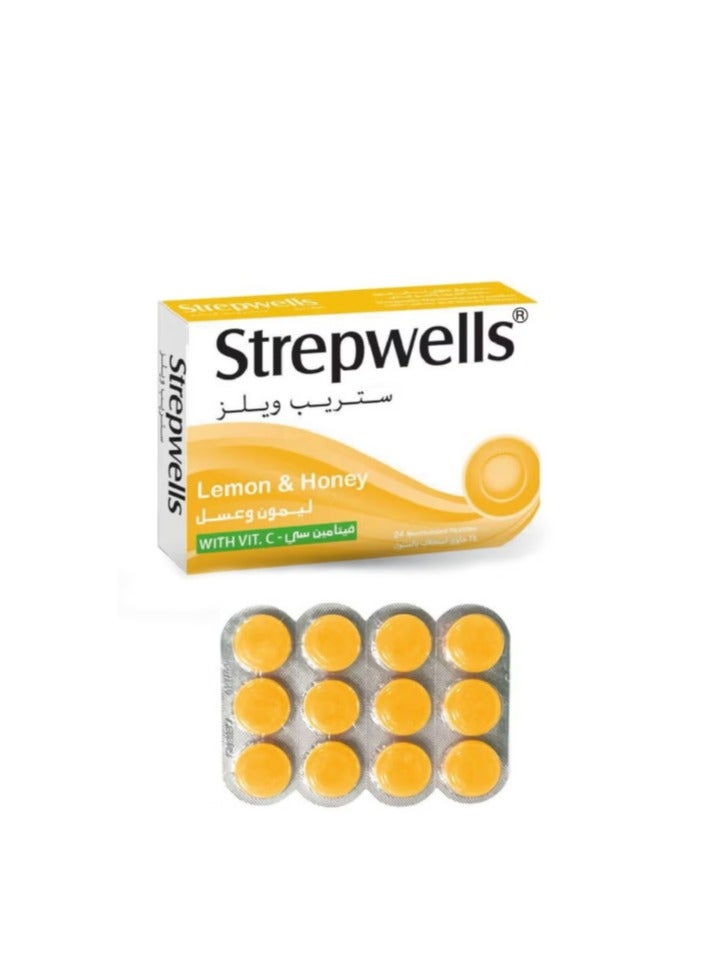 ستريب ويلز® حلوى استحلاب فيتامين سي بنكهة الليمون والعسل – معزز مناعة، دعم مضاد للأكسدة، مكمل لتعزيز الطاقة والصحة – 24 حبة استحلاب