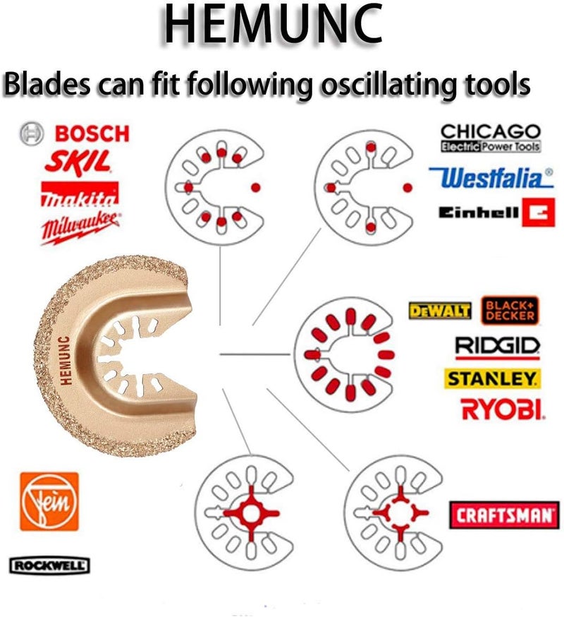 HEMUNC Oscillating Tool Blades, 5pcs Universal Semicircle Carbide Oscillating Multitool Saw Blades Accessories kit - Image 2