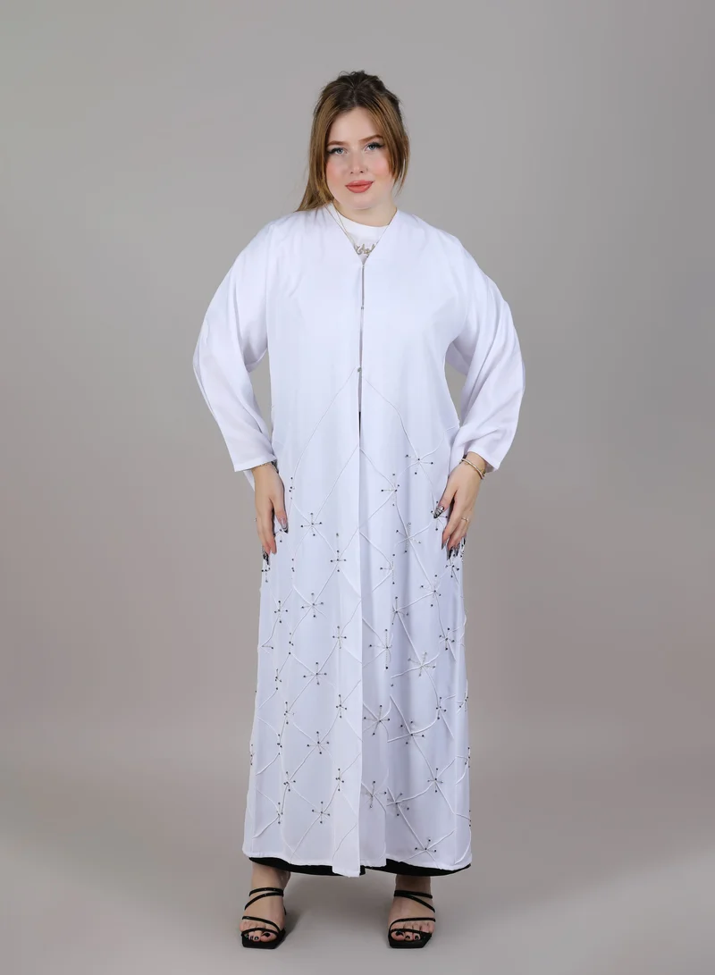 MSquare Fashion White Embroidered Open Abaya