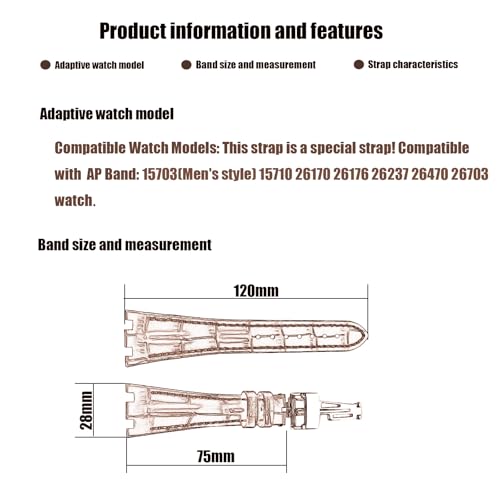 XIW Compatible for 28mm Audemars Piguet AP Royal Oak Offshore Watch 15703 15710 15400 26470 26400 Leather Watch Band Replacement for men Silicone Wirstband Strap women Bracelet, Brown (Brown Band) - Image 2