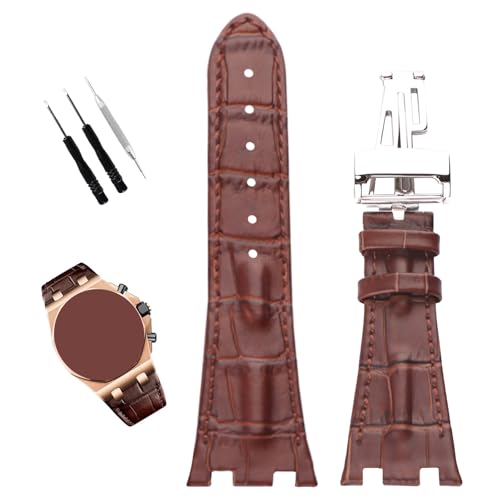 XIW Compatible for 28mm Audemars Piguet AP Royal Oak Offshore Watch 15703 15710 15400 26470 26400 Leather Watch Band Replacement for men Silicone Wirstband Strap women Bracelet, Brown (Brown Band) - Image 1