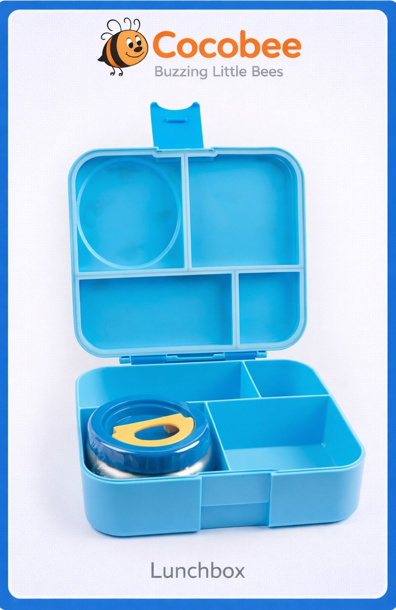 Cocobee Dino Bento Lunch Box With Food Jar, 4 Compartments - Blue - Image 1