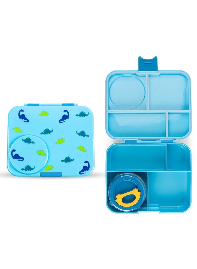 Cocobee Dino Bento Lunch Box With Food Jar, 4 Compartments - Blue - Image 1
