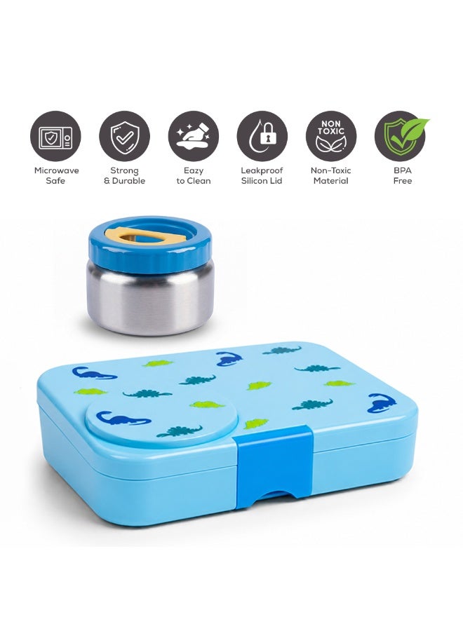 Cocobee Dino Bento Lunch Box With Food Jar, 4 Compartments - Blue - Image 2
