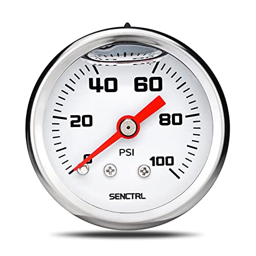 SENCTRL 0-100 Psi Fuel Pressure Gauge, 1-1/2" Dial Size, 1/8" NPT Back Mount, Glycerin Liquid Filled, Stainless Steel Case, Inline Low Pressure Gauge, for Water Oil Air Pressure Test - Image 1