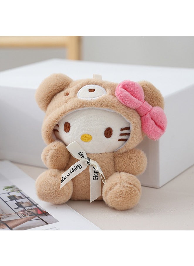 Generic - Sanrio Lovely Plush Toys Doll Keychain Short Plush Bear Costume Hello Kitty 15cm Plush Doll for Backpack,car,stationery Box Pendant - Image 1