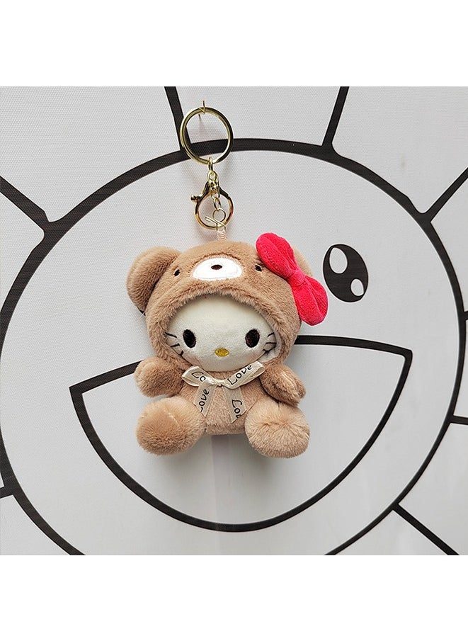 Generic - Sanrio Lovely Plush Toys Doll Keychain Short Plush Bear Costume Hello Kitty 15cm Plush Doll for Backpack,car,stationery Box Pendant - Image 1