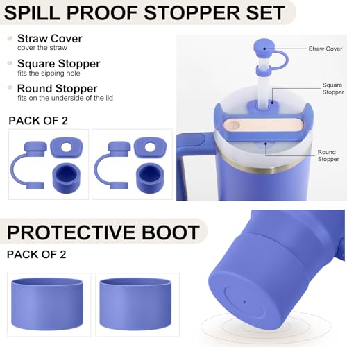 HYZ 8 Piece Accessories for Stanley Cup, Silicone Spill Proof Stopper Set and Protective Boot Including Straw Cover Cap for Stanley H2.0 20oz 30oz 40oz Tumbler, Exclusive Lupine - Image 2