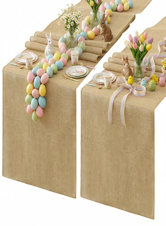 LuoluoHouse Burlap Table Runners Jute Table Linens 2 Packs 13x84 inch Khaki Table Cover for Rustic Wedding Easter Party Birthday Decoration - Image 1