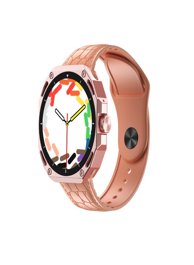 ارواق ساعة ذكية V18ProMax - شاشة 1.52 بوصة، مراقب معدل ضربات القلب ودرجة الحرارة، اتصال بلوتوث وموسيقى، متتبع لياقة بدنية، أوضاع رياضية متعددة، شحن مغناطيسي - متوافقة مع أندرويد وiOS (حزام جلدي، برتقالي) - Image 1