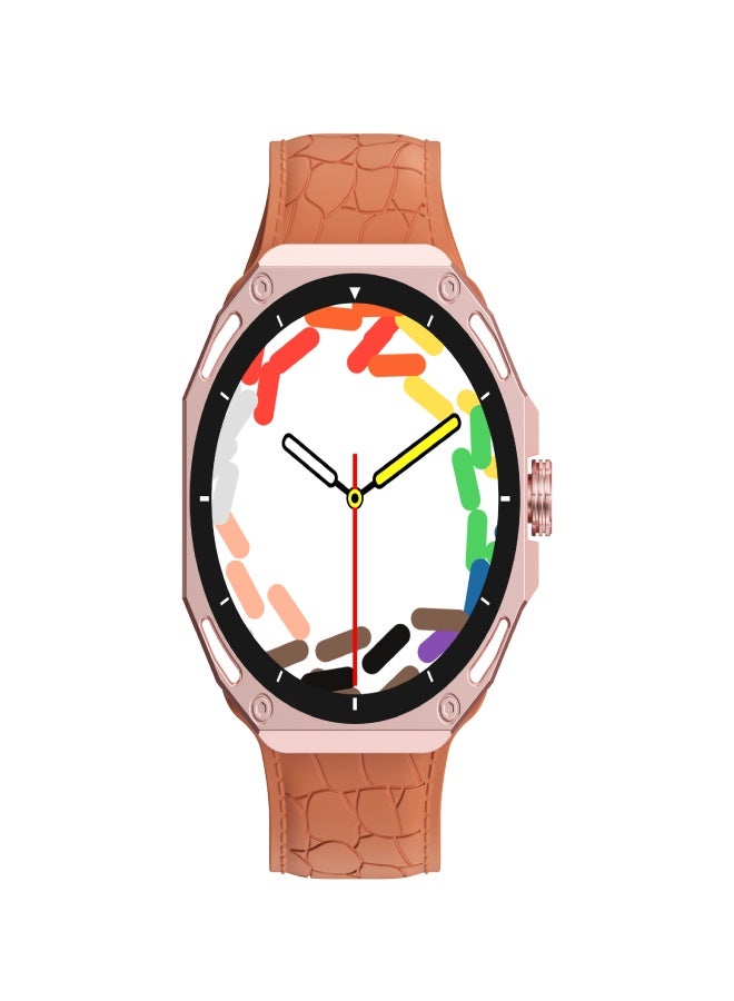 ارواق ساعة ذكية V18ProMax - شاشة 1.52 بوصة، مراقب معدل ضربات القلب ودرجة الحرارة، اتصال بلوتوث وموسيقى، متتبع لياقة بدنية، أوضاع رياضية متعددة، شحن مغناطيسي - متوافقة مع أندرويد وiOS (حزام جلدي، برتقالي) - Image 2