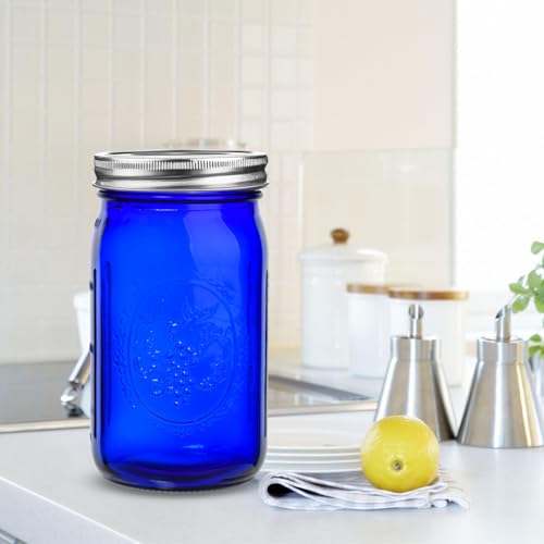 eleganttime Blue Mason Jars Wide Mouth,6 Pack Cobalt Blue Colored Mason Jars 32 oz for Canning, Pickling, Storage, DIY Crafts & Décor - Image 4