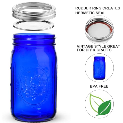 eleganttime Blue Mason Jars Wide Mouth,6 Pack Cobalt Blue Colored Mason Jars 32 oz for Canning, Pickling, Storage, DIY Crafts & Décor - Image 3
