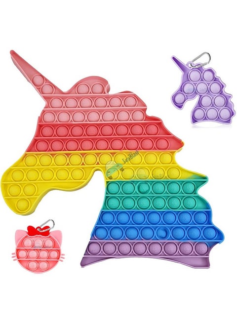 FunBlast Pop It Fidget Toy Set - Jumbo Unicorn Pop It Toy Fidget with 2 Pop It Keychain for Girls - Pop it, Fidget Toy, Kids Toys, Pop Bubble Push Pop Fidget Toy for Kids (Multicolor; Pack of 3)