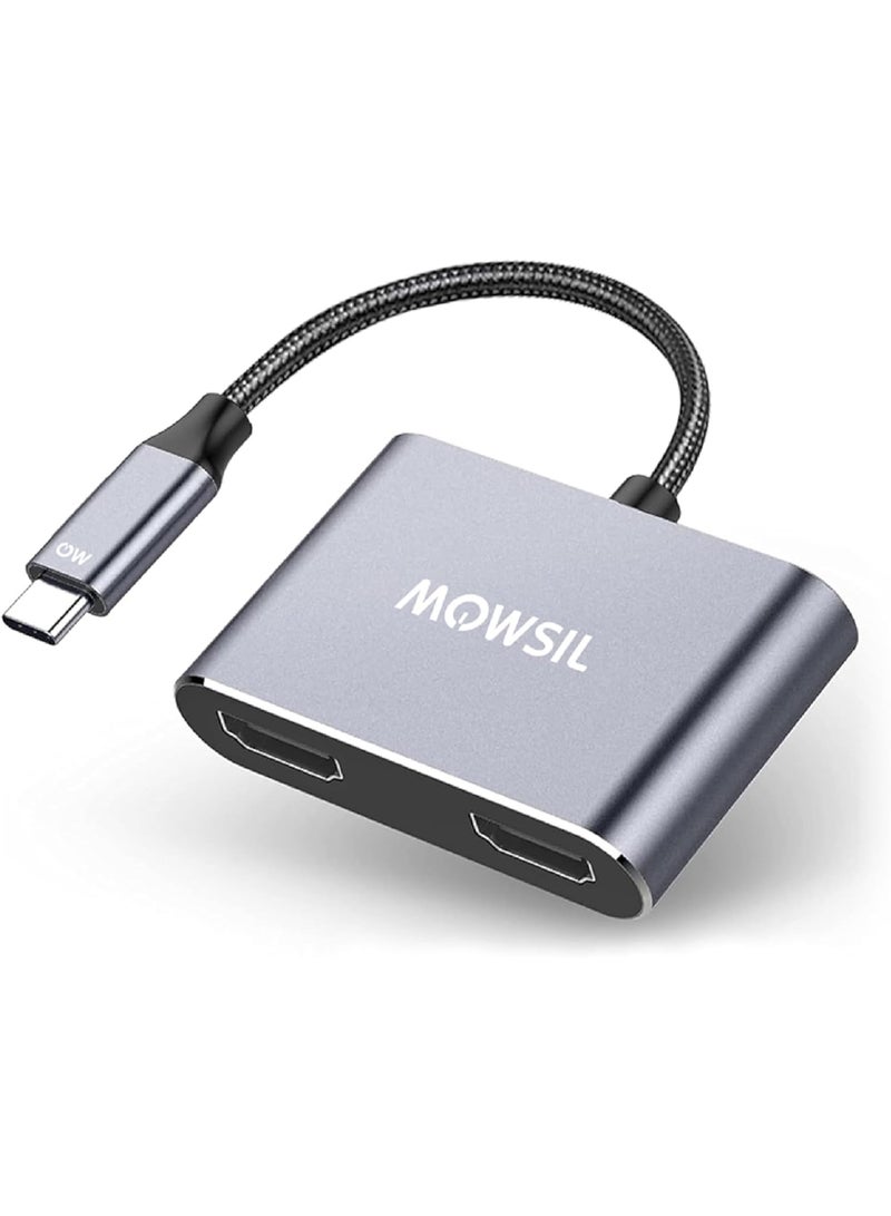 Mowsil USB-C to Dual HDMI Adapter 4K@60Hz, Type-C to 2 HDMI Converter - Image 1
