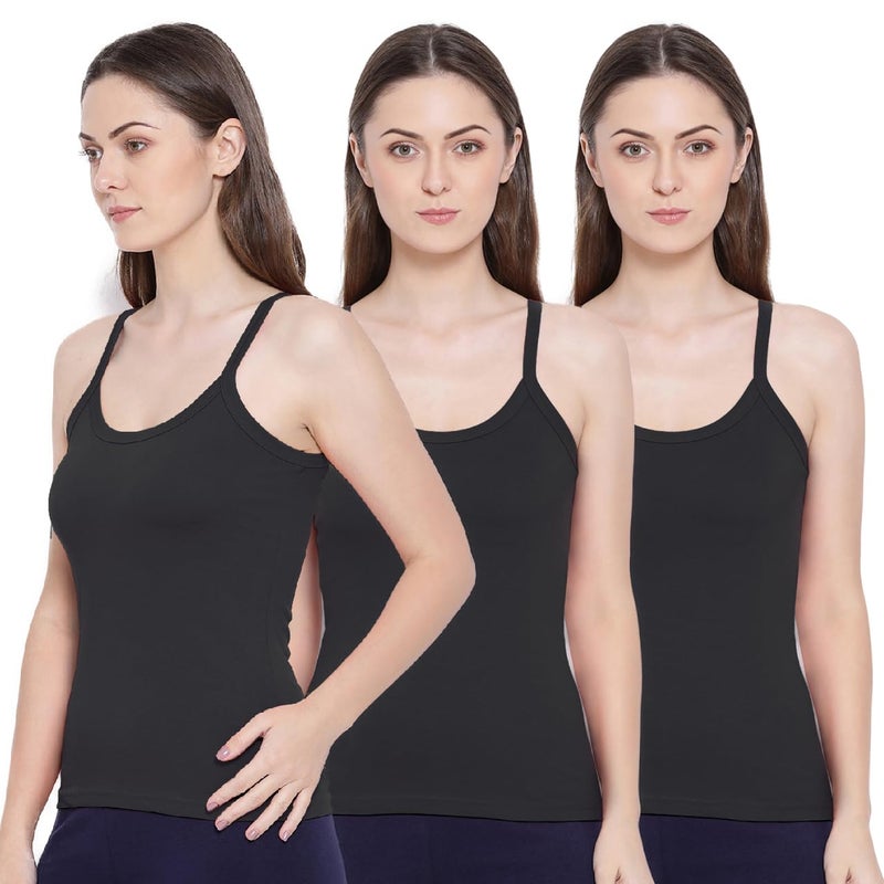 Rupa Softline Women Super Combed Cotton Camisole, Under-Shirt, Stretchable and Body-Hugging, Black,Pack of 3 - Image 5