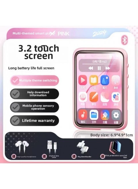Bluetooth Walkman Student Edition High Use Listening To Songs And Watching Novels English Listening Player Reading-Body Color:3.2inch Touch Screen Upgraded Version/bluetooth 6.0/pink Protective Case/switchable Four-theme Interface/free Headphones + OTG + Film-Memory Capacity:8G [can Be Downloaded As Your Request - SonG/fiction/movie - EnGlish ListeninG/others