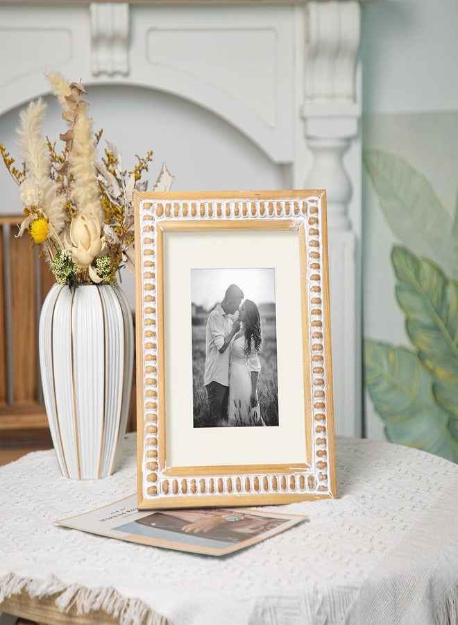MACVAD Wooden 8x10 Picture Frame with Mat for Displays 8x10 and 5x7 Photos, Farmhouse Picture Frames with Wooden Beaded Design, White 8 by 10 Picture Frame for Tabletop Home Decor - Image 5