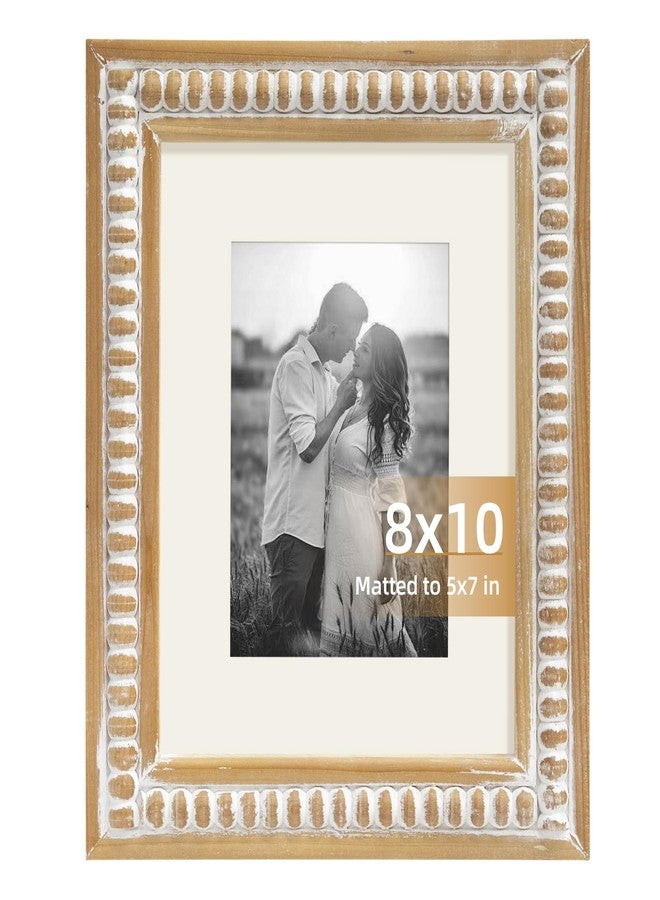 MACVAD Wooden 8x10 Picture Frame with Mat for Displays 8x10 and 5x7 Photos, Farmhouse Picture Frames with Wooden Beaded Design, White 8 by 10 Picture Frame for Tabletop Home Decor - Image 1