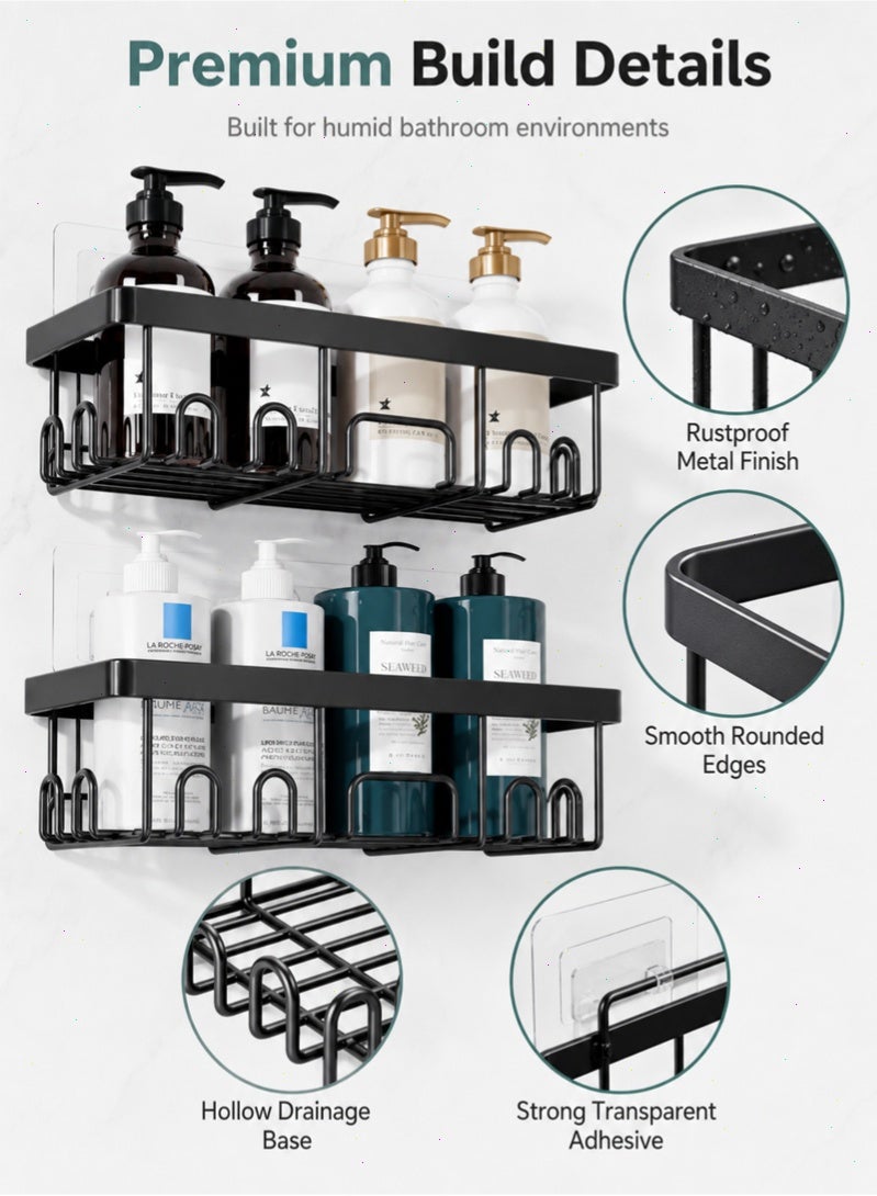 Topyich 6 Pack No Drill Bathroom Storage Organizer , Rustproof Black Iron Shower Caddy Adhesive Shelves，Waterproof Storage Rack for Home - Image 3
