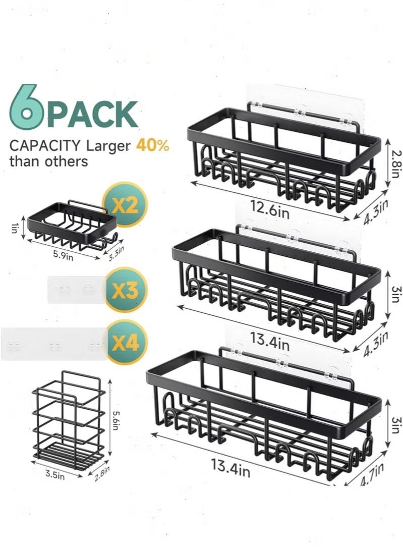 Topyich 6 Pack No Drill Bathroom Storage Organizer , Rustproof Black Iron Shower Caddy Adhesive Shelves，Waterproof Storage Rack for Home - Image 2