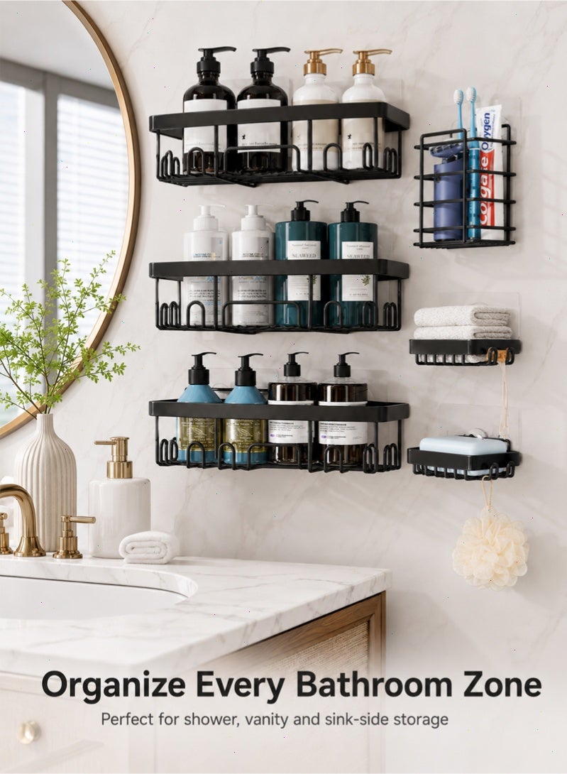 Topyich 6 Pack No Drill Bathroom Storage Organizer , Rustproof Black Iron Shower Caddy Adhesive Shelves，Waterproof Storage Rack for Home - Image 5