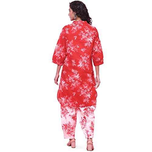 BIBA Printed Cotton V-Neck Womens Salwar Kurta Dupatta Set (RED, SIZE_32) - Image 4