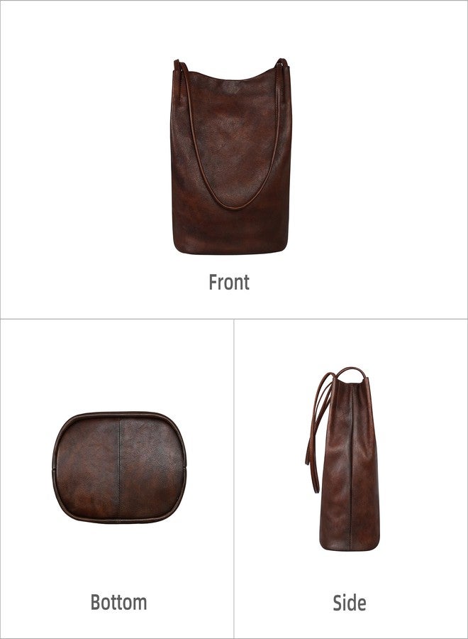 Iswee Genuine Leather Purse for Women Soft Bucket Tote Bags Soft Hobo Shoulder Handbags Satchel Bags for Women Casual Purses(Coffee) - Image 4