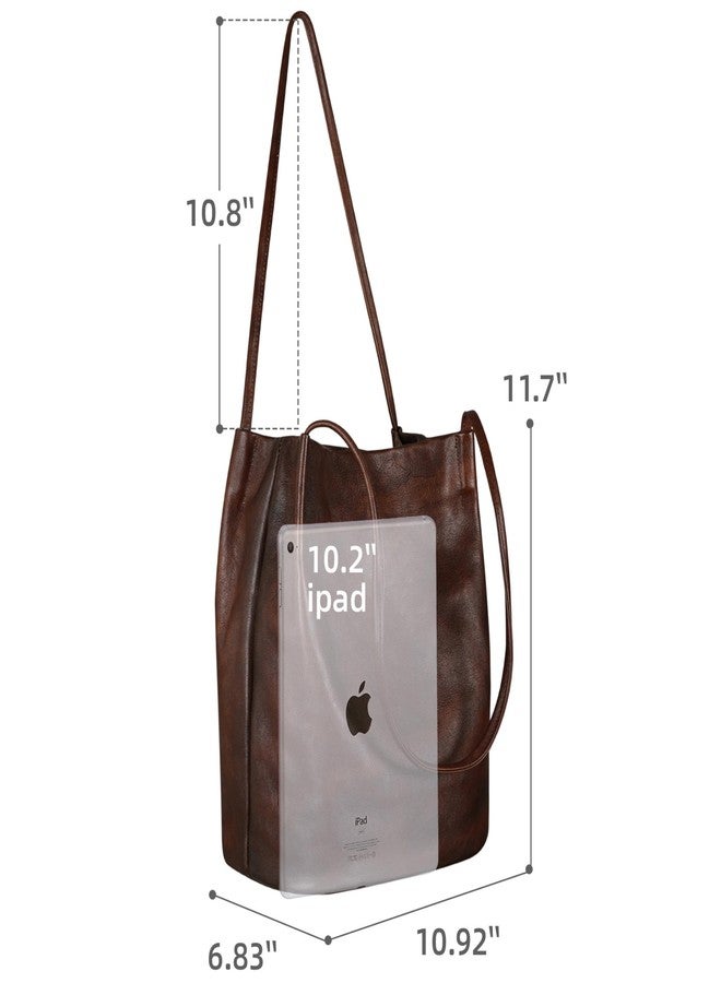 Iswee Genuine Leather Purse for Women Soft Bucket Tote Bags Soft Hobo Shoulder Handbags Satchel Bags for Women Casual Purses(Coffee) - Image 3