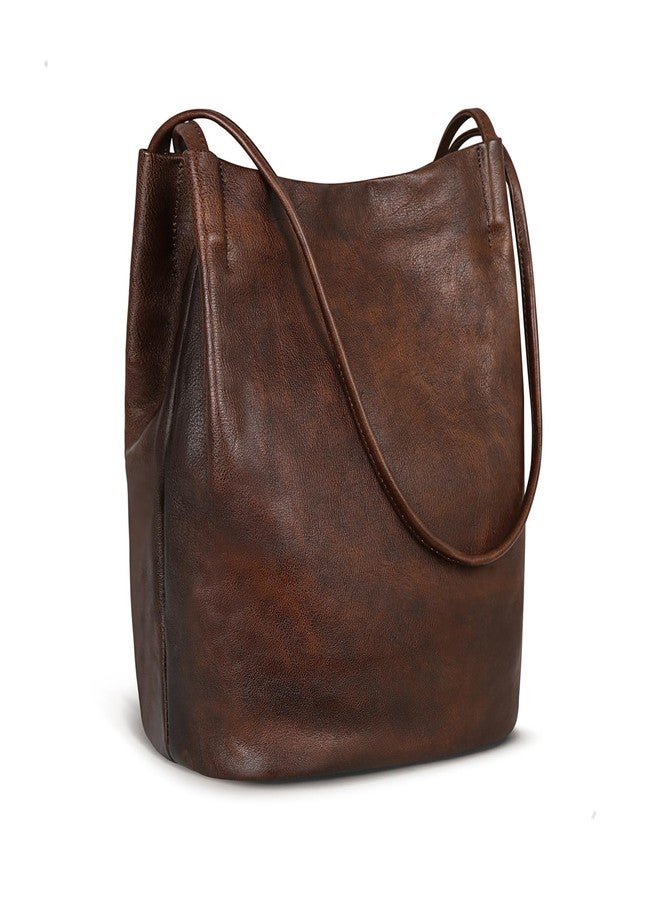 Iswee Genuine Leather Purse for Women Soft Bucket Tote Bags Soft Hobo Shoulder Handbags Satchel Bags for Women Casual Purses(Coffee) - Image 1