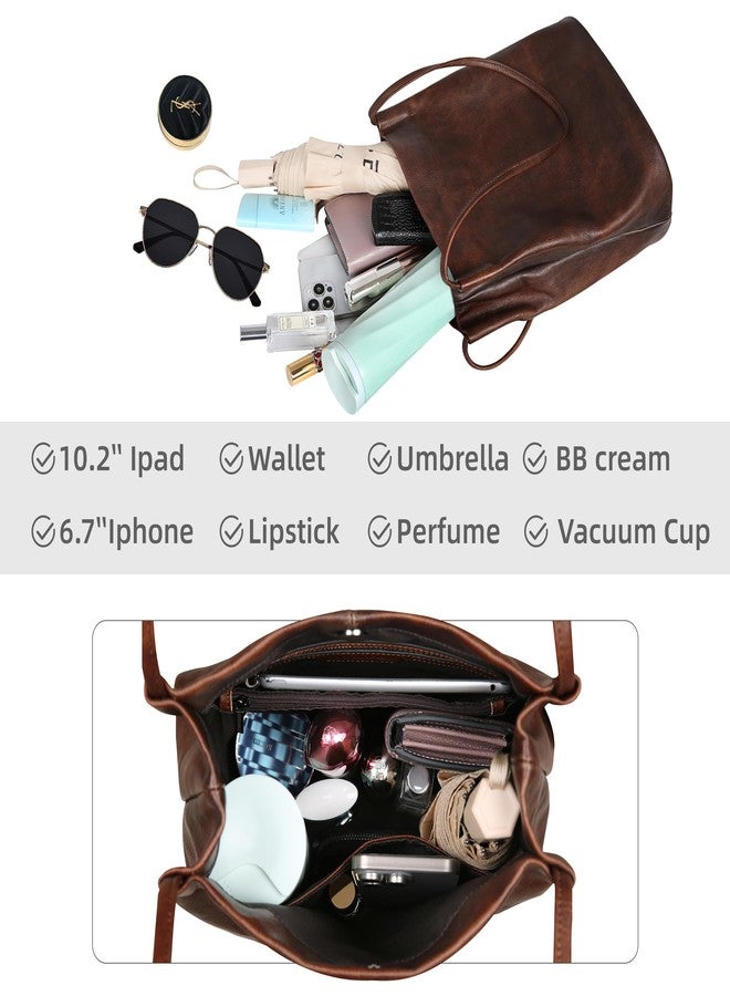 Iswee Genuine Leather Purse for Women Soft Bucket Tote Bags Soft Hobo Shoulder Handbags Satchel Bags for Women Casual Purses(Coffee) - Image 5