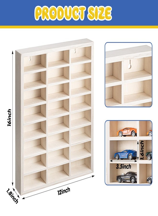 Threehoney 2 Pcs 24 Space Toy Cars Wheels Display Case 1: 64 Scale Model Cars Display Shelf Wooden Wall Mounted Die Cast Car Storage Rack for Gift Collectibles Toy Figurines Cabinet - Image 2
