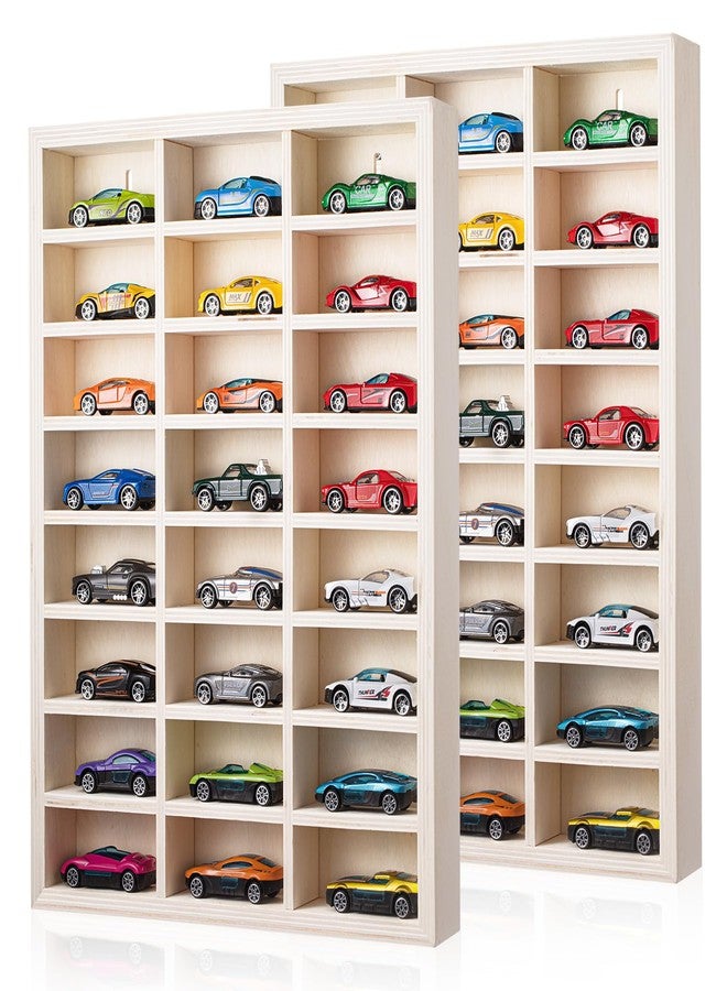 Threehoney 2 Pcs 24 Space Toy Cars Wheels Display Case 1: 64 Scale Model Cars Display Shelf Wooden Wall Mounted Die Cast Car Storage Rack for Gift Collectibles Toy Figurines Cabinet - Image 1