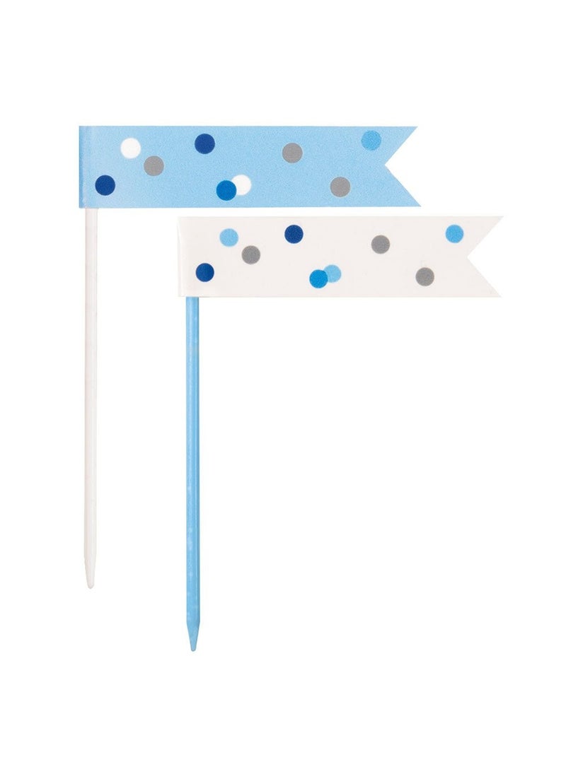 Unique Happy Birthday Picks Blue White Decoration Party Tableware 9cm 6-Pack - Image 1