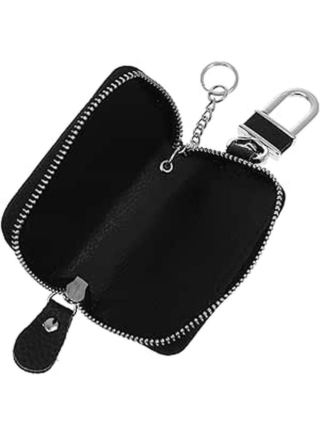 Genuine Leather Car Key Holder Pouch Zipper Waist Bag Litchi Texture Design - Image 1