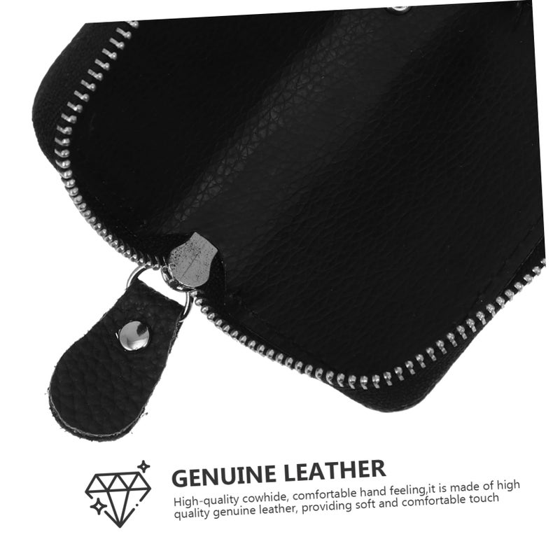 Genuine Leather Car Key Holder Pouch Zipper Waist Bag Litchi Texture Design - Image 5