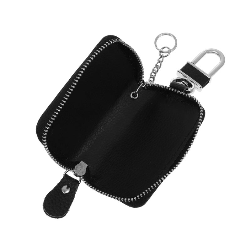 Genuine Leather Car Key Holder Pouch Zipper Waist Bag Litchi Texture Design - Image 2