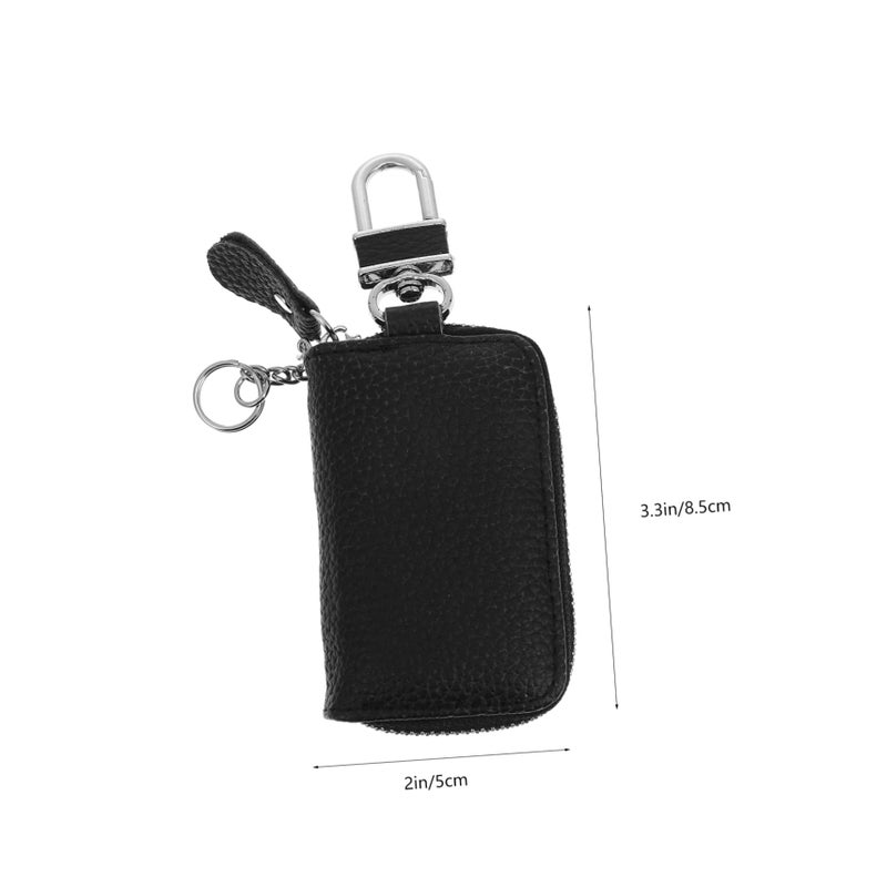 Genuine Leather Car Key Holder Pouch Zipper Waist Bag Litchi Texture Design - Image 3