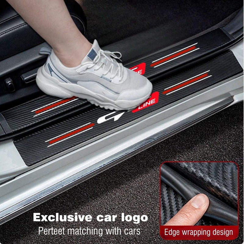 JULOPO 4PCS car Door sill Protector Stickers Carbon Fiber Texture Leather car Door sill Cover Compatible Picanto Proceed Rio K5 Sportage Stinger Soul GT Line Accessories (Style 2) - Image 3
