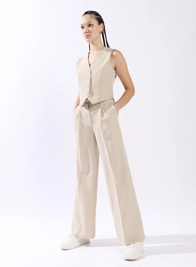 U-Neck Sleeveless Waistcoat With Trouser Co ord set