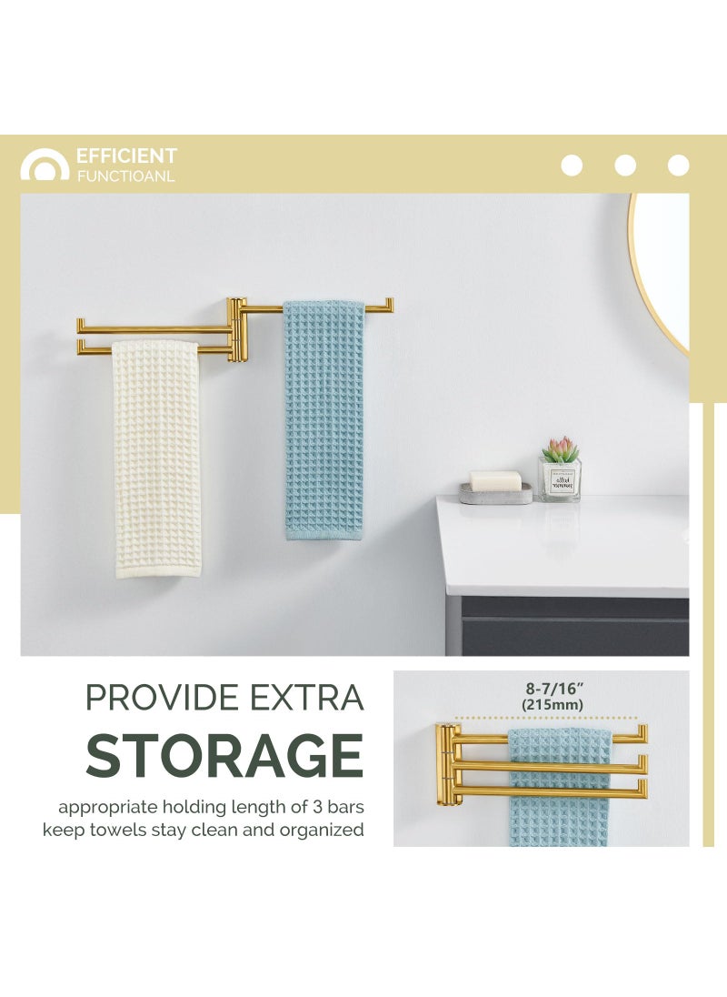 Angle Simple Angle Simple Hand Towel Holder 3 Bars  304 Stainless Steel Swivel Bathroom Towel Bar  Folding Face Towel Rack Brushed Gold  - Image 4
