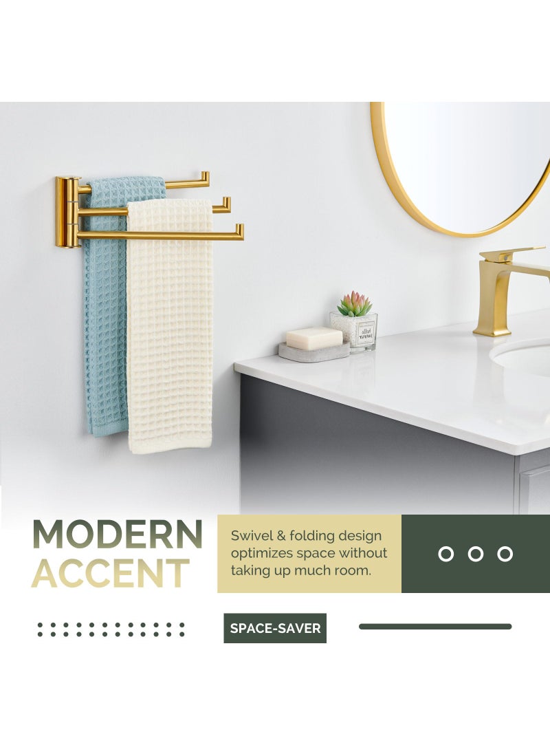 Angle Simple Angle Simple Hand Towel Holder 3 Bars  304 Stainless Steel Swivel Bathroom Towel Bar  Folding Face Towel Rack Brushed Gold  - Image 3
