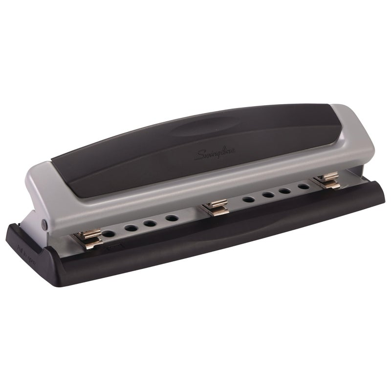 Swingline 3 Hole Punch, 10 Sheet Capacity Three Hole Puncher 3 Ring, Adjustable 2-3 Hole Paper Punch, Precision Pro, Black & Silver (74037) - Image 1