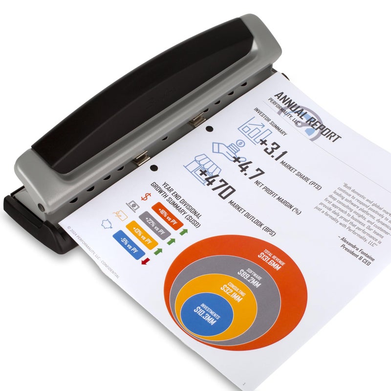 Swingline 3 Hole Punch, 10 Sheet Capacity Three Hole Puncher 3 Ring, Adjustable 2-3 Hole Paper Punch, Precision Pro, Black & Silver (74037) - Image 5