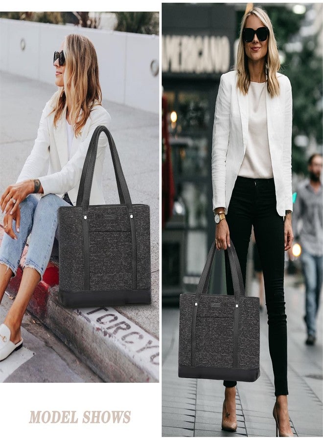 Bosidu Laptop Tote Bag for Women, Water Resistant Canvas Womens Work Tote Bag, Large Capacity Shoulder Bag Fits 15.6 inches Laptop (Dark Grey) - Image 2