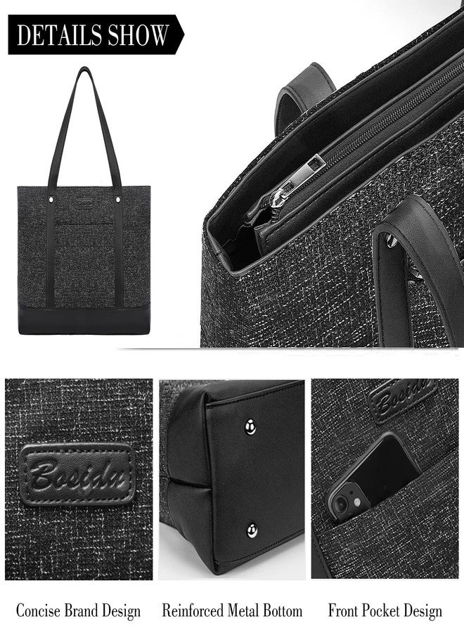Bosidu Laptop Tote Bag for Women, Water Resistant Canvas Womens Work Tote Bag, Large Capacity Shoulder Bag Fits 15.6 inches Laptop (Dark Grey) - Image 4
