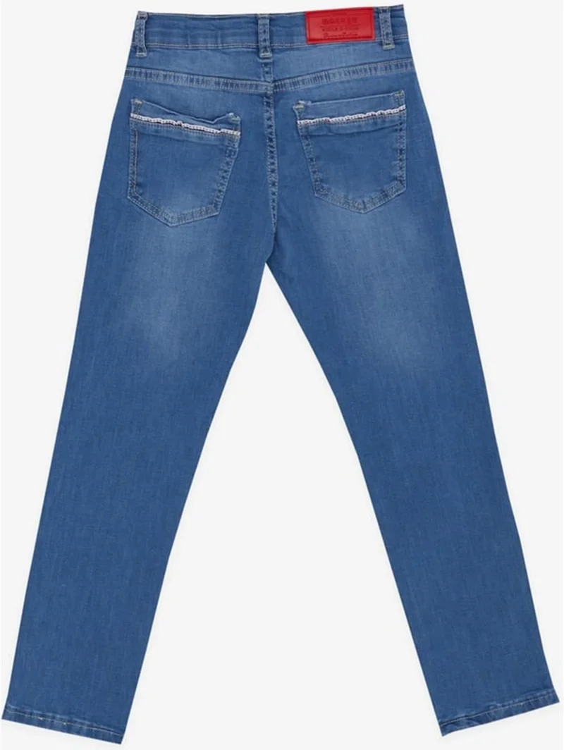Breeze Boy's Jeans Pants with Pockets, Zipper and Buttons, Age 8-14, Blue